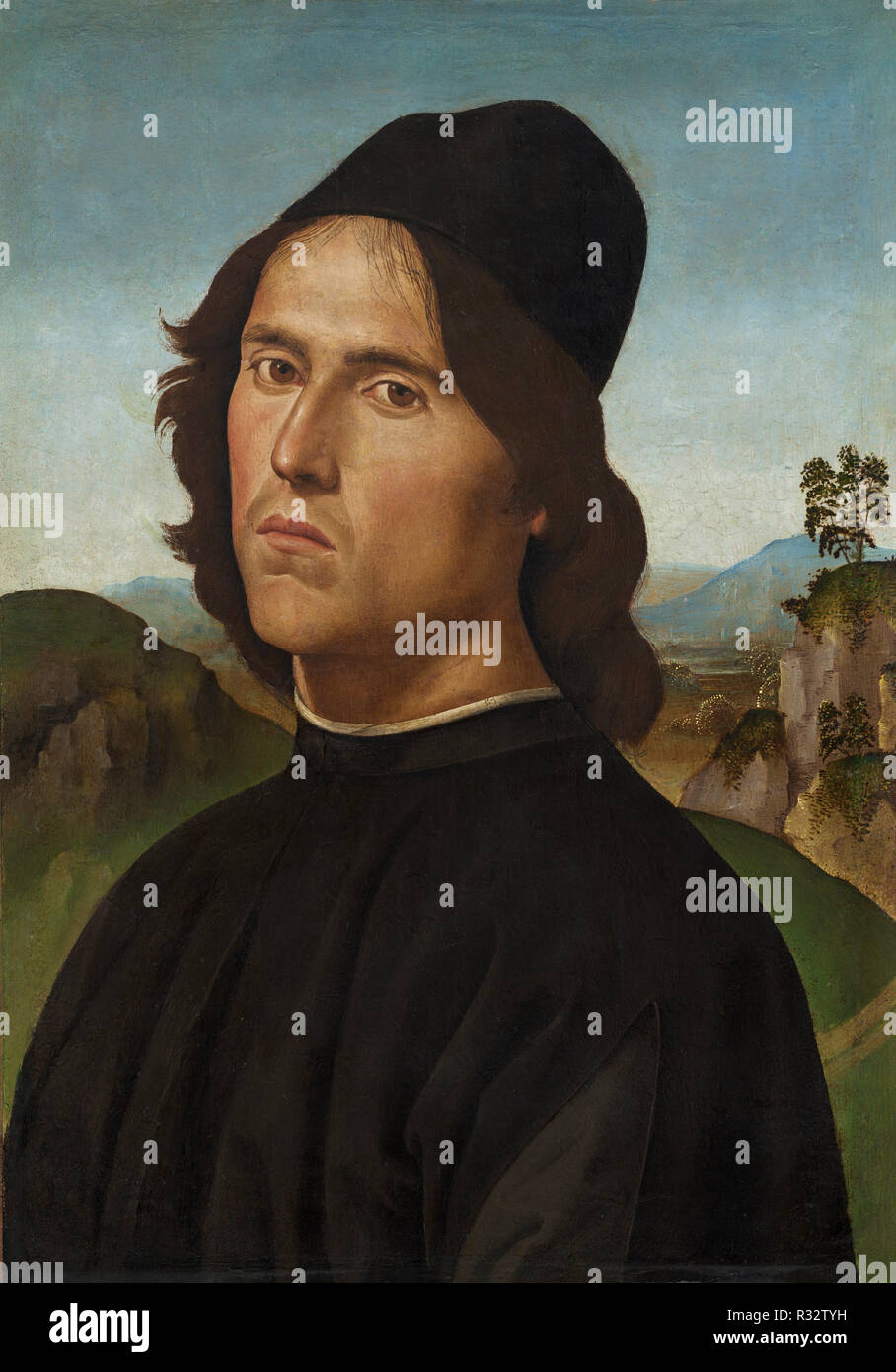 Portrait von Lorenzo di Credi. Stand: 1488. Abmessungen: original Panel: 44 x 30,5 cm (17 5/16 in. x 12 in.) Insgesamt (mit Rand): 46 x 32,5 cm (18 1/8 x 12 13/16 in.) gerahmt: 63,8 x 50,8 x 5,7 cm (25 1/8 x 20 x 2 1/4 in.). Medium: Öl auf Leinwand übertragen. Museum: Nationalgalerie, Washington DC. Autor: Pietro Perugino. PERUGINO, Pietro. Stockfoto