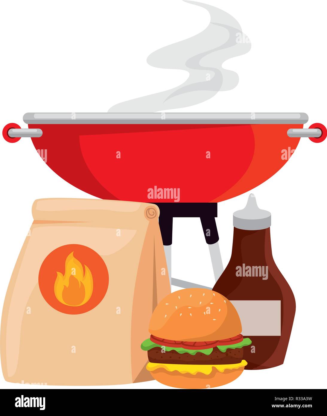 Bbq Grill Backofen mit Burger und Sauce Vector Illustration Design Stock Vektor