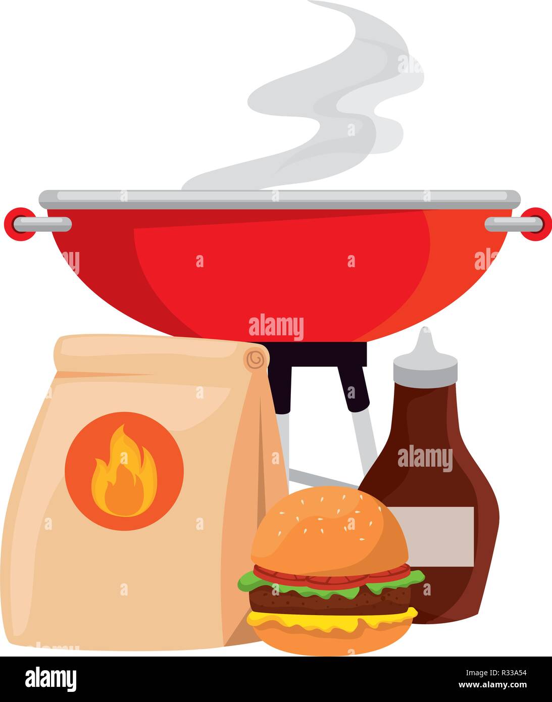 Bbq Grill Backofen mit Burger und Sauce Vector Illustration Design Stock Vektor