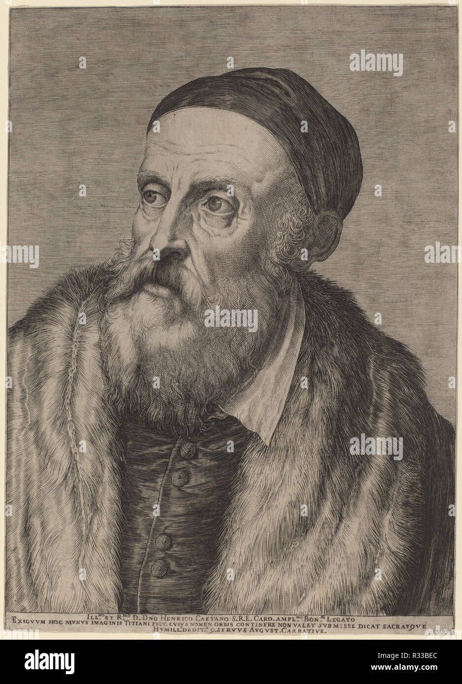 Tizian. Stand: 1587. Abmessungen: Blatt (an der Platte mark getrimmt): 32,9 x 23,5 cm (12 15/16 x 9 1/4 in.). Medium: Gravur. Museum: Nationalgalerie, Washington DC. Autor: Agostino Carracci nach Tizian. Stockfoto