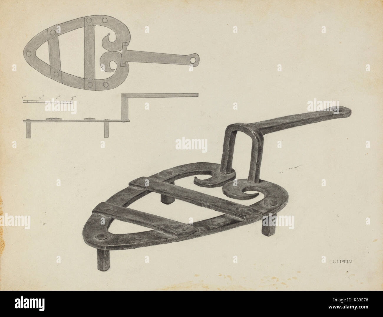 Bügeleisen Halter. Vom: C. 1939. Maße: gesamt: 22,2 x 29,1 cm (8 3/4 x 11 7/16 in.). Medium: Graphit auf Pappe. Museum: Nationalgalerie, Washington DC. Autor: Jakob Lipkin. Stockfoto