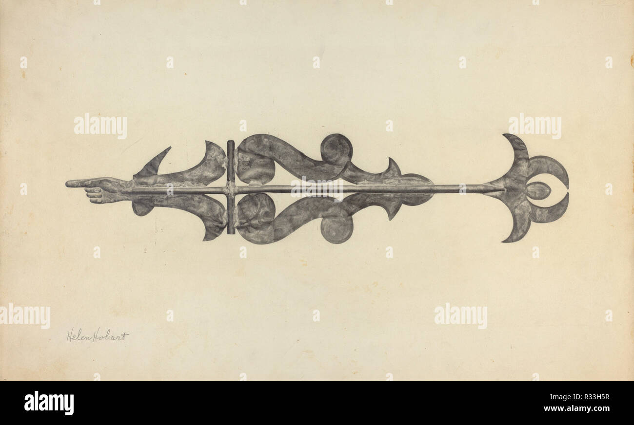 Wetterfahne - Scrollen Sie mit dem Index. Vom: C. 1938. Maße: gesamt: 35,4 x 58,2 cm (13 15/16 x 22 15/16 in.) Original IAD Objekt: 48' lang; 10 3/8" hoch. Medium: Graphit auf Papier. Museum: Nationalgalerie, Washington DC. Autor: Helen Hobart. Stockfoto