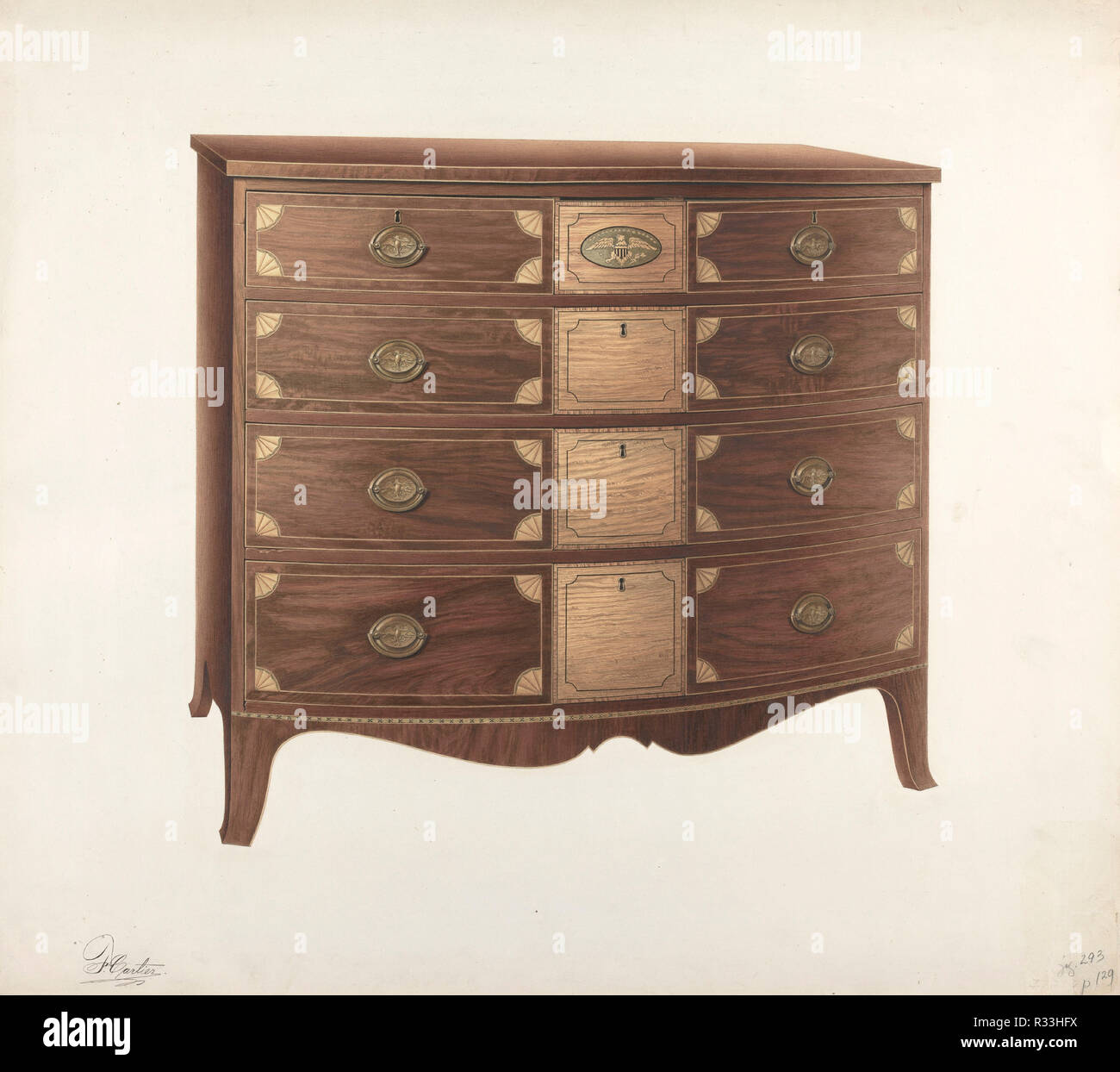 Kommode. Vom: C. 1939. Maße: gesamt: 54,8 x 62,5 cm (21 9/16 x 24 5/8 in.) Original IAD Objekt: 40 13/16' hoch; 43 5/16 "wide; 18 1/16 'Deep.. Medium: Aquarell, Buntstift, Feder und Tusche auf Karton. Museum: Nationalgalerie, Washington DC. Autor: Ferdinand Cartier. Stockfoto
