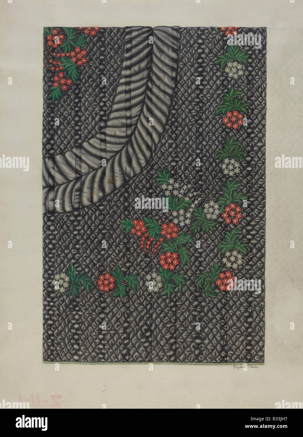 Quilt. Stand: 1935/1942. Maße: gesamt: 54,6 x 40,8 cm (21 1/2 x 16 1/16 in.) Original IAD Objekt: 72" lang; 54' breit. Medium: Aquarell, Graphit und Feder und Tinte auf Papier. Museum: Nationalgalerie, Washington DC. Thema: Elizabeth T. Reike. Stockfoto