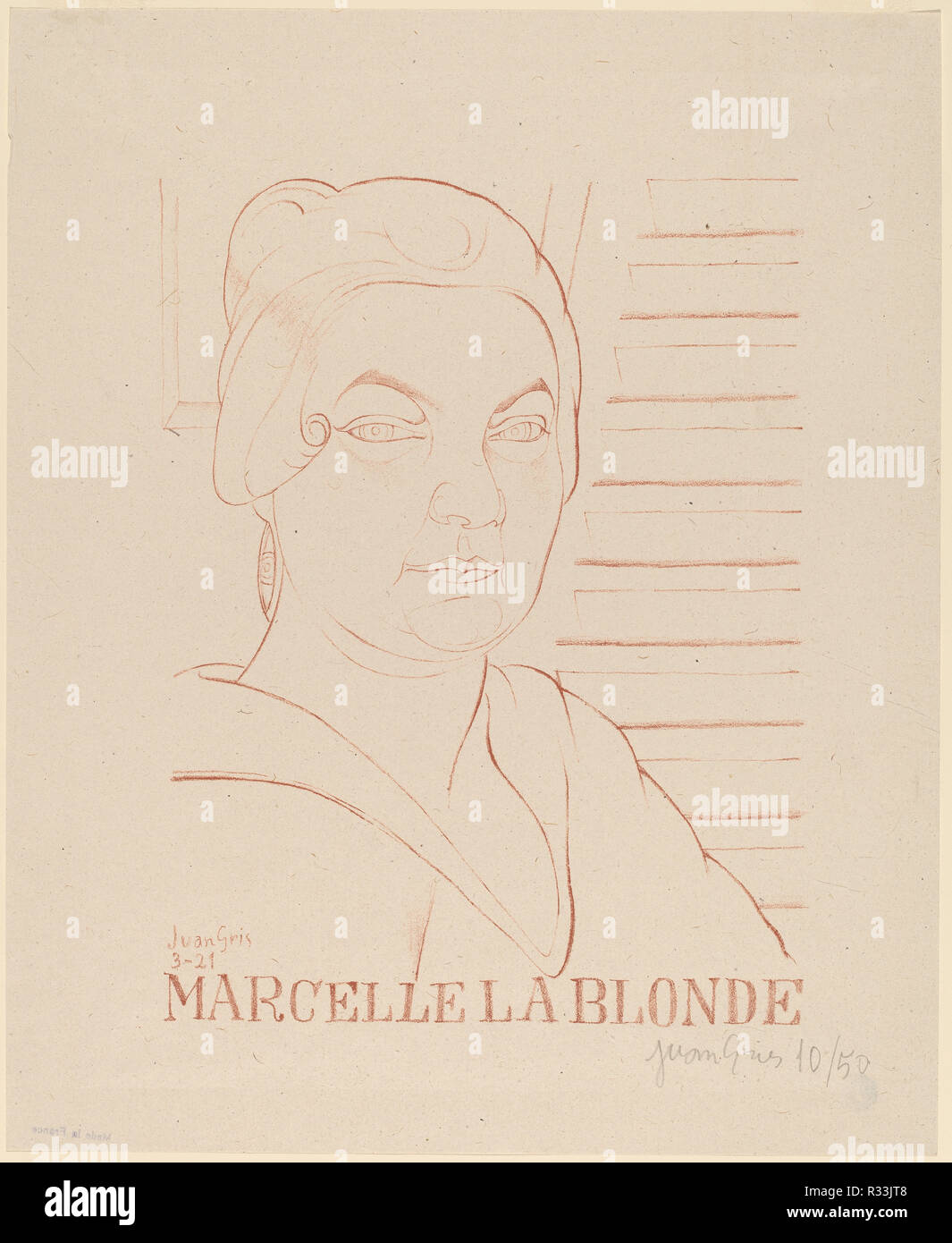 Marcelle la Blond. Stand: 1921. Medium: Lithographie in rot-braun. Museum: Nationalgalerie, Washington DC. Autor: Juan Gris. Stockfoto