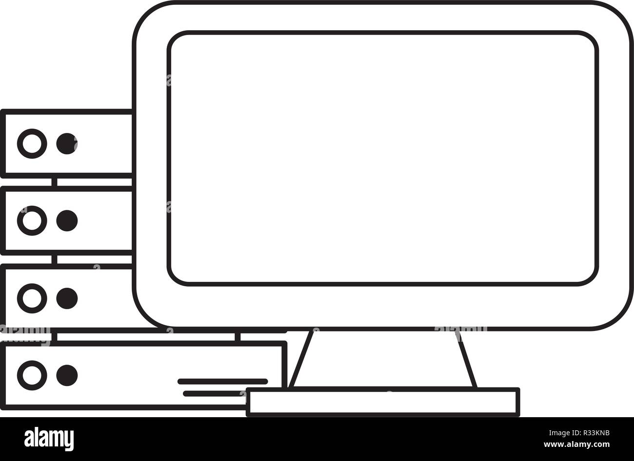 Technik Computer Bildschirm mit Datenbank Storage Server cartoon Vector Illustration graphic design Stock Vektor