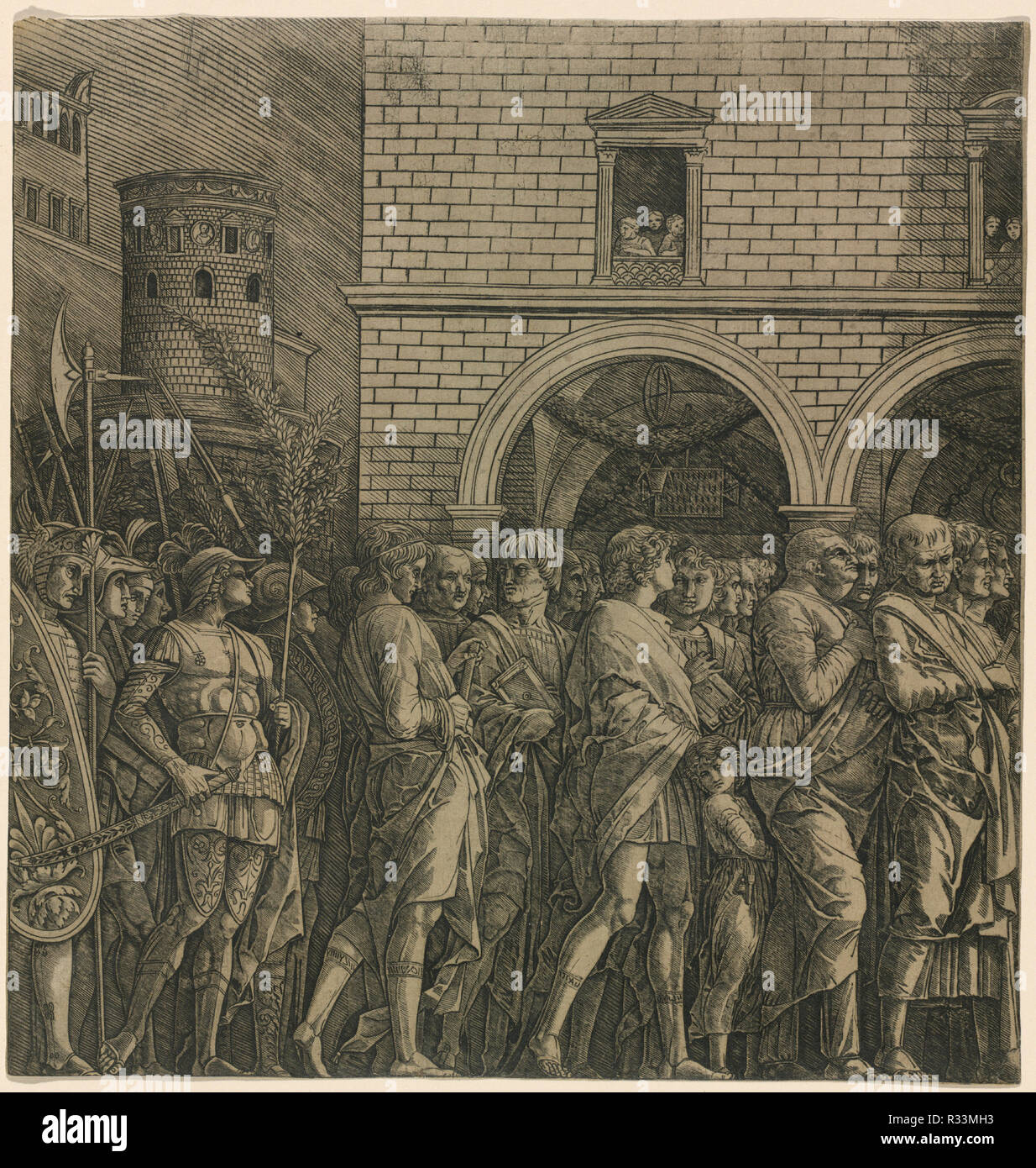 Der Triumph der Caesar: Die Senatoren. Vom: C. 1485/1490. Abmessungen: Blatt (innerhalb der Platte mark getrimmt): 28,2 x 27,1 cm (11 1/8 x 10 11/16 in.). Medium: Gravur in Schwarz auf Bütten. Museum: Nationalgalerie, Washington DC. Thema: Workshop von Andrea Mantegna. Stockfoto