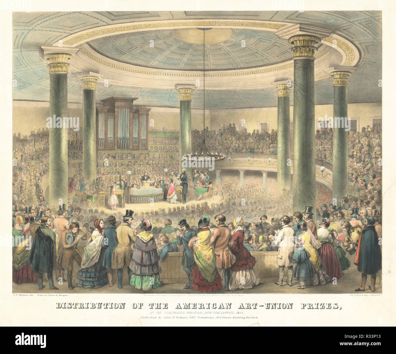 Verteilung der amerikanischen Art-Union Preise. Stand: 1848. Abmessungen: Bild: 40.32 × 52,71 cm (15 7/8 x 20 3/4 in.) Blatt: 54.29 x 67.95 cm (21 3/8 x 26 3/4 in.). Medium: farblithographie auf Webte Papier. Museum: Nationalgalerie, Washington DC. Autor: Francis D'Avignon. Stockfoto