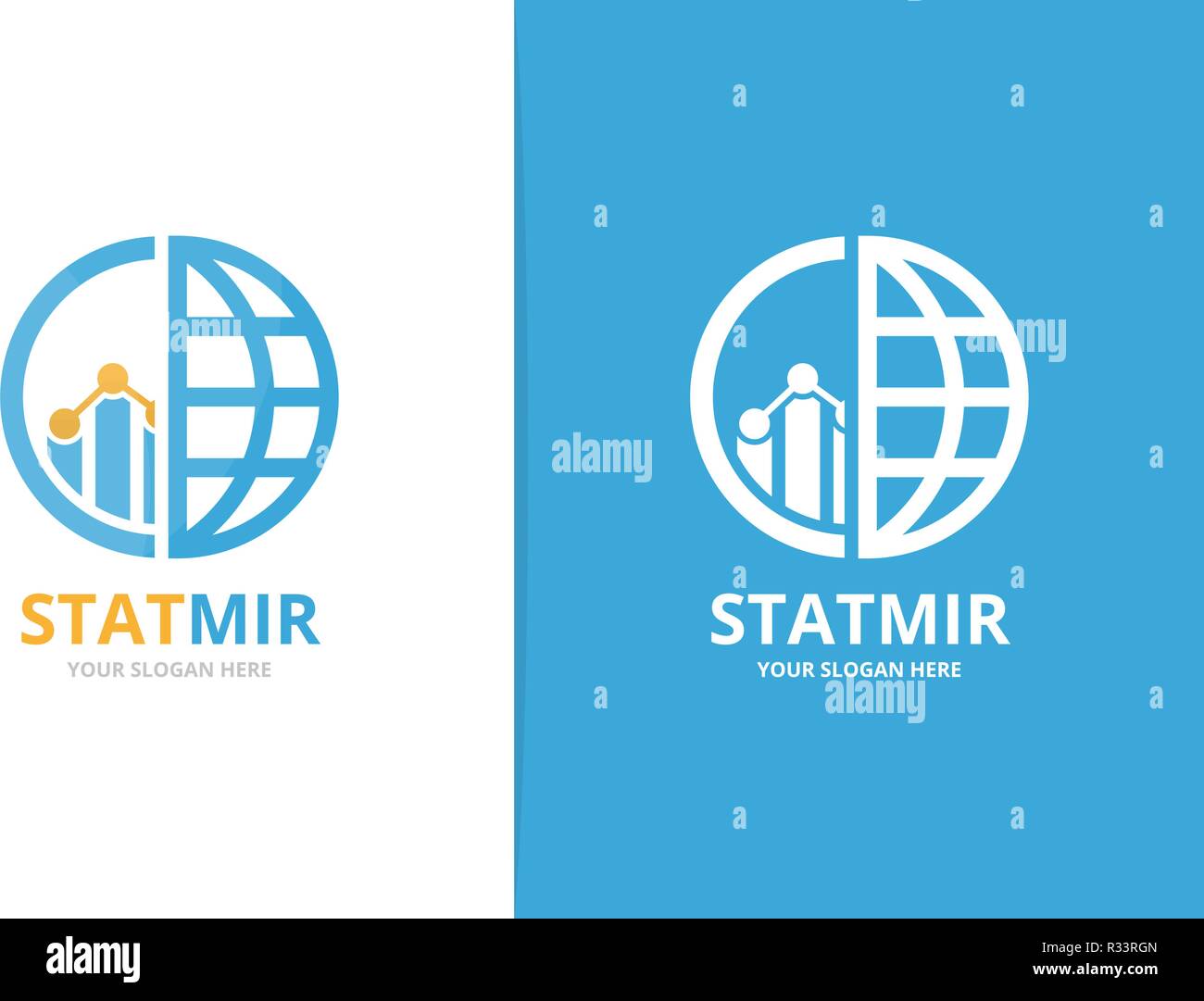 Vektor Grafik und Planet logo Kombination. Diagramm und Welt Symbol oder Icon. Einzigartige Grafik und globe Logo Design Template. Stock Vektor