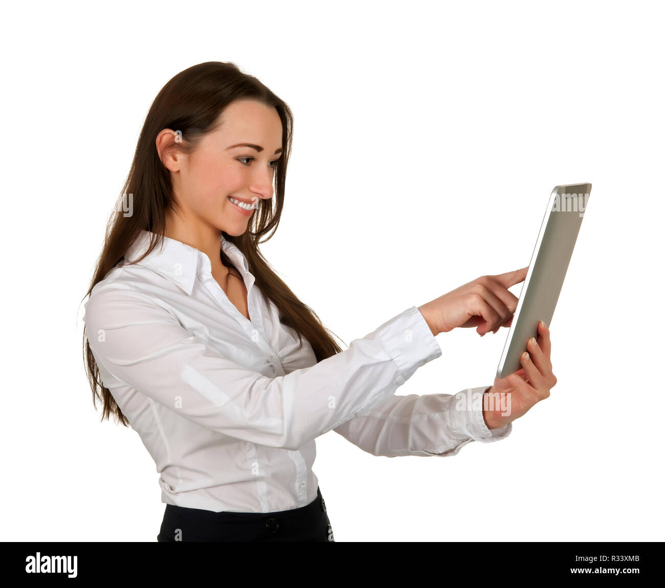 Geschäftsfrau mit TabletPC Stockfoto