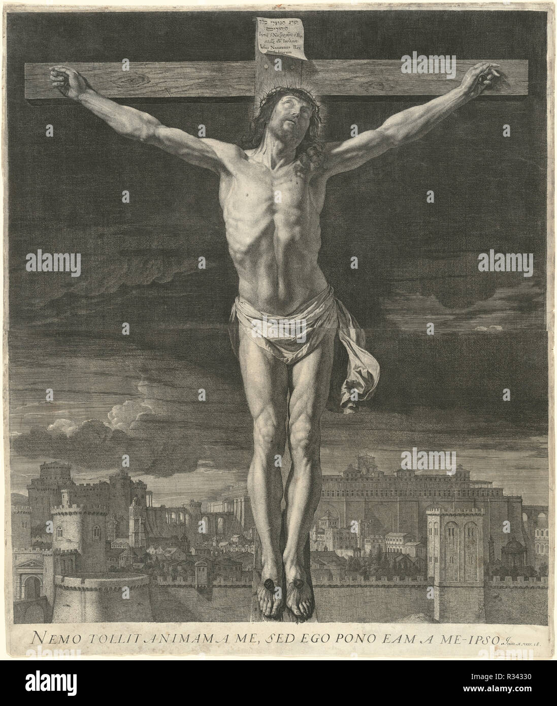 Christus am Kreuz starb. Vom: C. 1650. Abmessungen: Platte: 76 x 63,5 cm (29 15/16 x 25 in.) Blatt: 76,2 x 64,2 cm (30 x 25 1/4 in.). Medium: radierung von zwei Platten auf zwei Blatt Papier. Museum: Nationalgalerie, Washington DC. Autor: Jean Morin, nachdem Philippe de Champaigne. Stockfoto