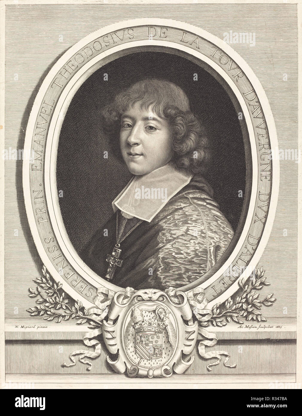 Kardinal de Bouillon. Stand: 1665. Medium: Radierung und Gravur. Museum: Nationalgalerie, Washington DC. Autor: Antoine Masson nach Nicolas Mignard. Stockfoto