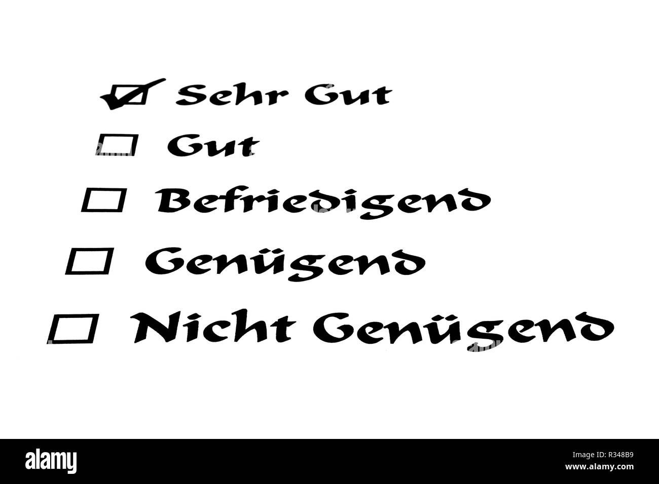 Bewertung Sehr gut bis sehr schlecht Stockfotografie