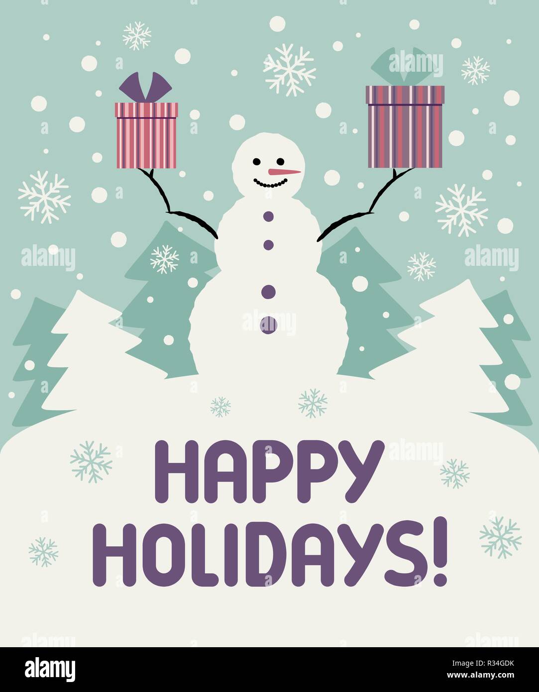 Weihnachtskarte mit Schneemann. Vector Illustration. Eps 10. Stock Vektor