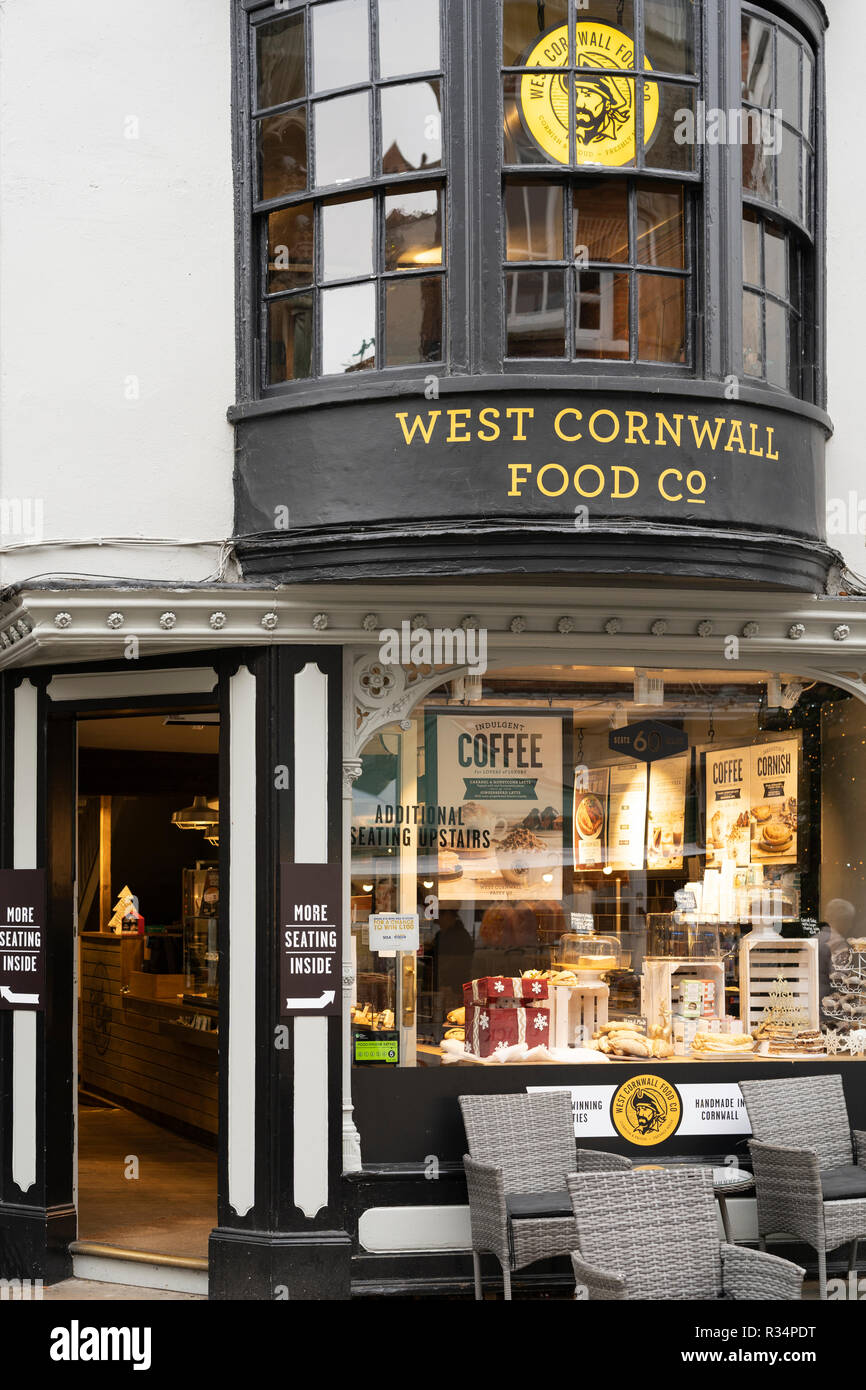 Die West Cornwall Food Company auf der High Street von Winchester, Hampshire, England Stockfoto
