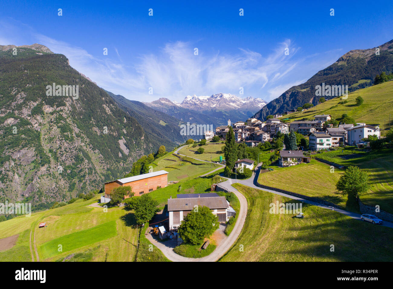 Alpine Village in der Schweiz, Viano in der Nähe von Poschiavo Stockfoto