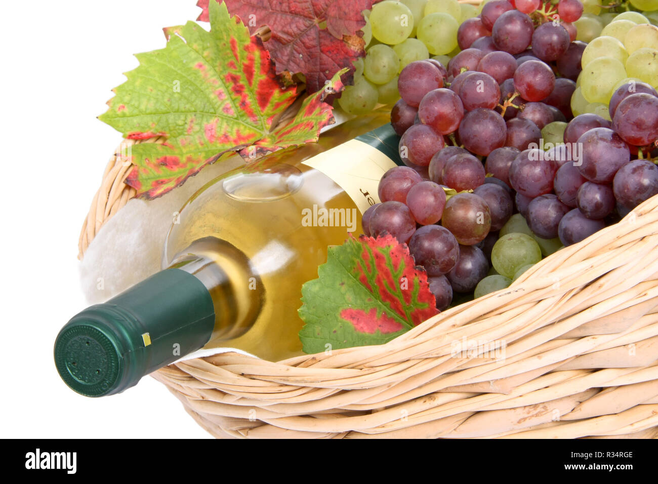 Korb mit Weißwein Stockfoto