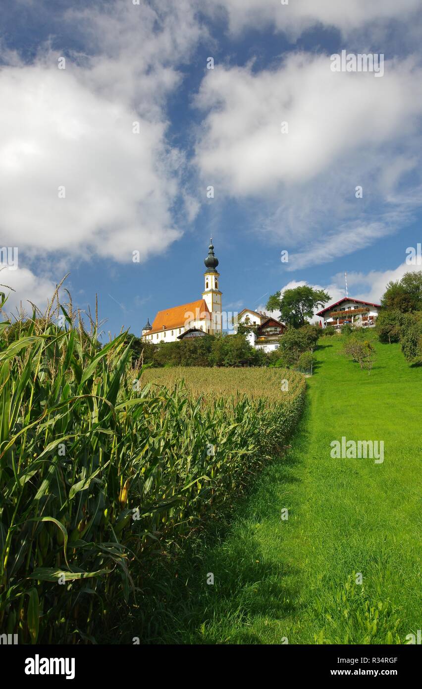 Blick auf die Kirche von hÃ¶slwang, Chiemgau Stockfoto