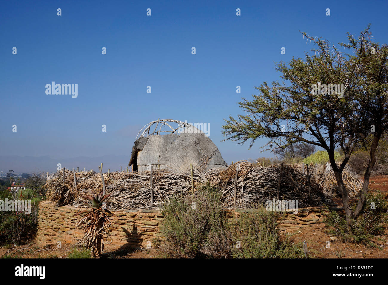 Eine typische kerm-' oder Schutz durch Buschmänner (San) in der Karoo Wüste Nationalen Botanischen Garten in Worcester gebaut, Provinz Westkap in Südafrika. Stockfoto
