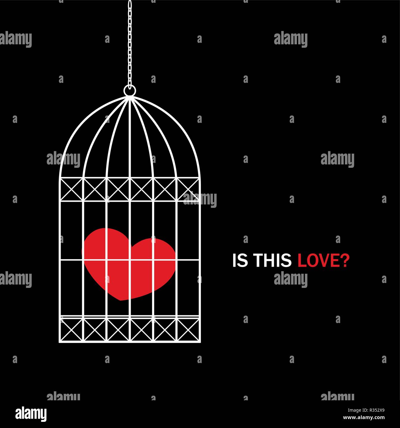 Rotes Herz in einem Vogelkäfig mit Text ist diese Liebe auf schwarzem Hintergrund Vektor-illustration EPS 10. Stock Vektor