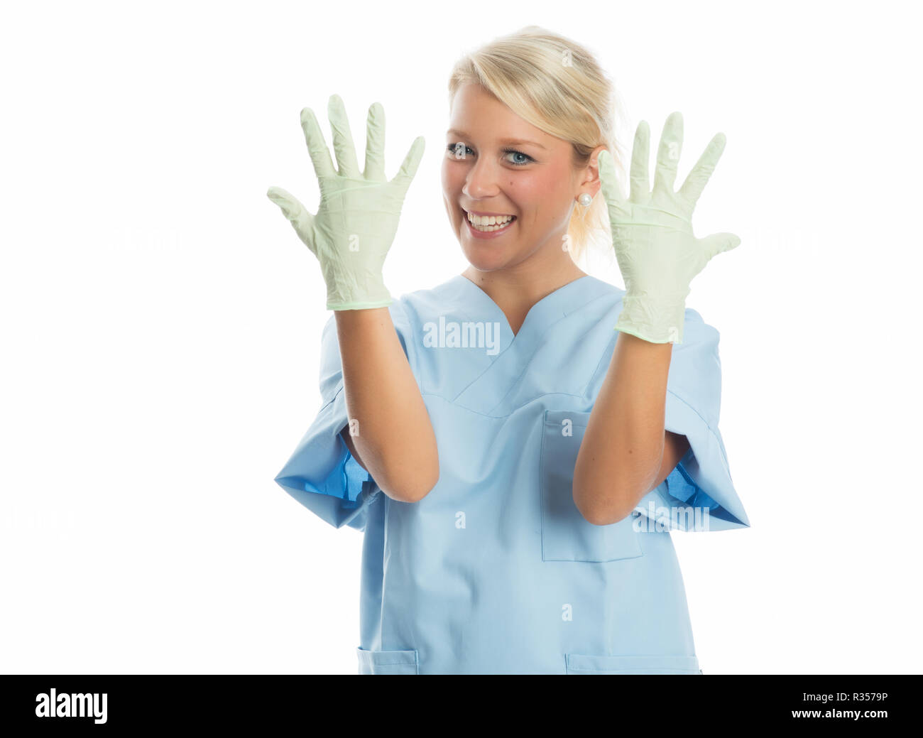 Krankenschwester mit Latex Handschuhe Stockfoto