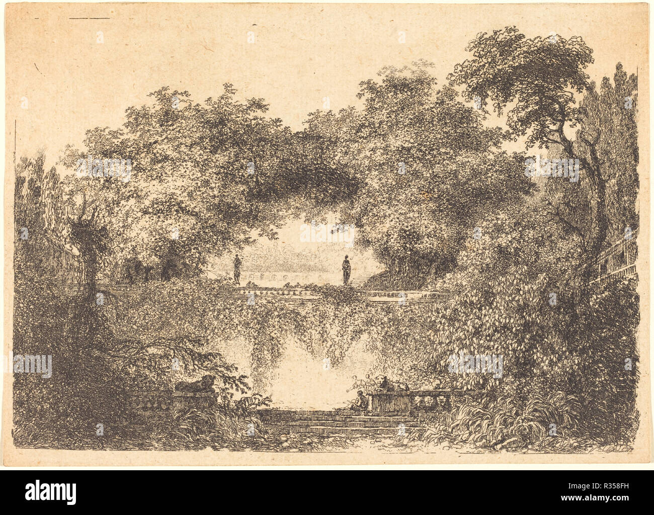 Le Petit Parc. Stand: 1763/65. Abmessungen: Platte: 11 x 15,5 cm (4 5/16 x 6 1/8 in.) Blatt: 11,2 x 15,5 cm (4 5/6 x 6 1/8 in.). Medium: Radierung auf Bütten. Museum: Nationalgalerie, Washington DC. Autor: Jean Claude Richard de Saint-Non nach Jean-Honoré Fragonard. Stockfoto