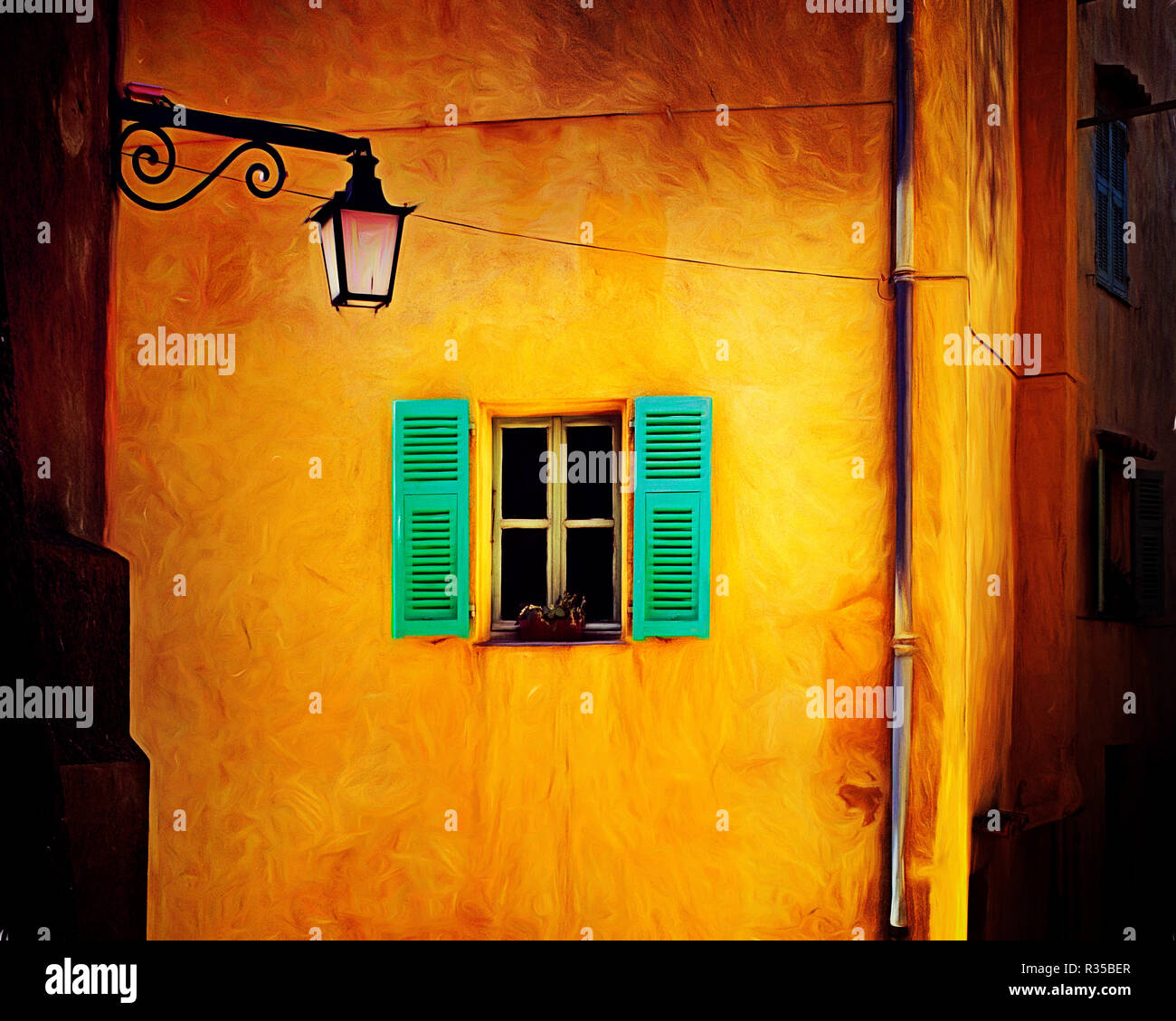 Digitale Kunst: ruhige Ecke in La Turbie, Provence, Frankreich Stockfoto