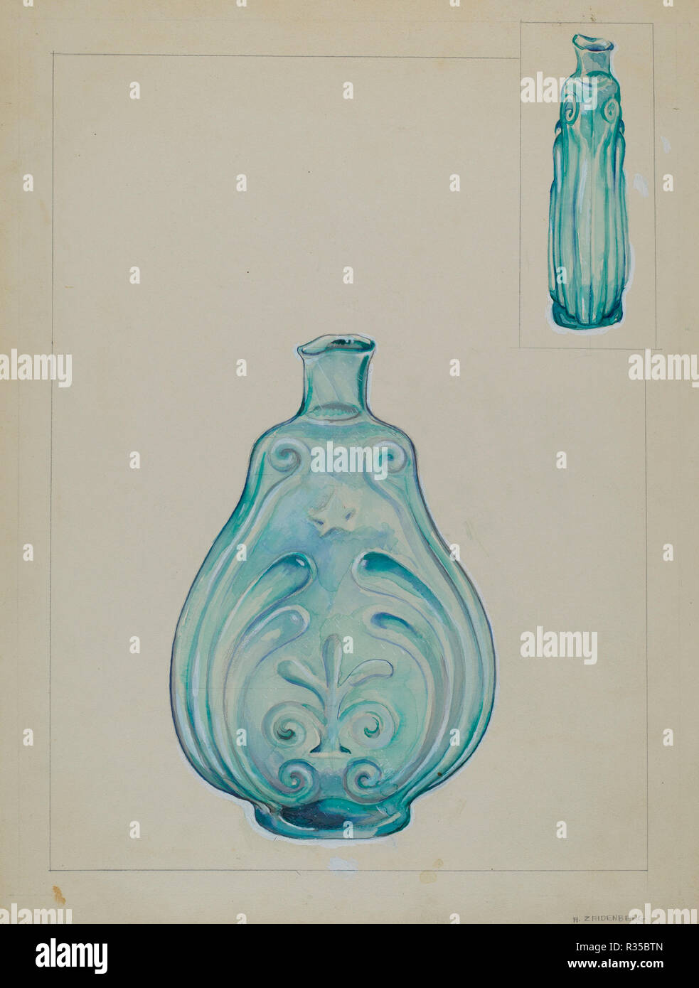 Glas Flasche. Stand: 1935/1942. Maße: gesamt: 29,9 x 23,2 cm (11 3/4 x 9 1/8 in.). Medium: Aquarell, Graphit und goauche auf Karton. Museum: Nationalgalerie, Washington DC. Autor: A. Zaidenberg. Stockfoto