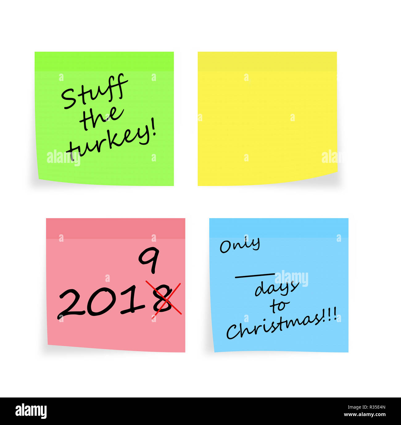 Weihnachten, Neujahr Erinnerungen. Material der Türkei, Shopping Tage usw. Plus Leere Zettel für Ihre Nachricht. Auf weiß. Stockfoto