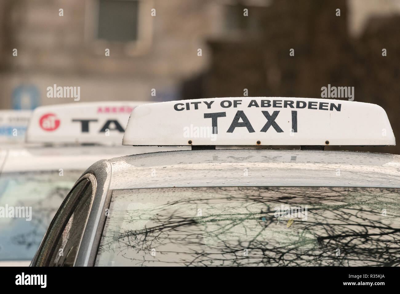 Aberdeen Taxis am Taxistand, Aberdeen, Schottland, Großbritannien Stockfoto