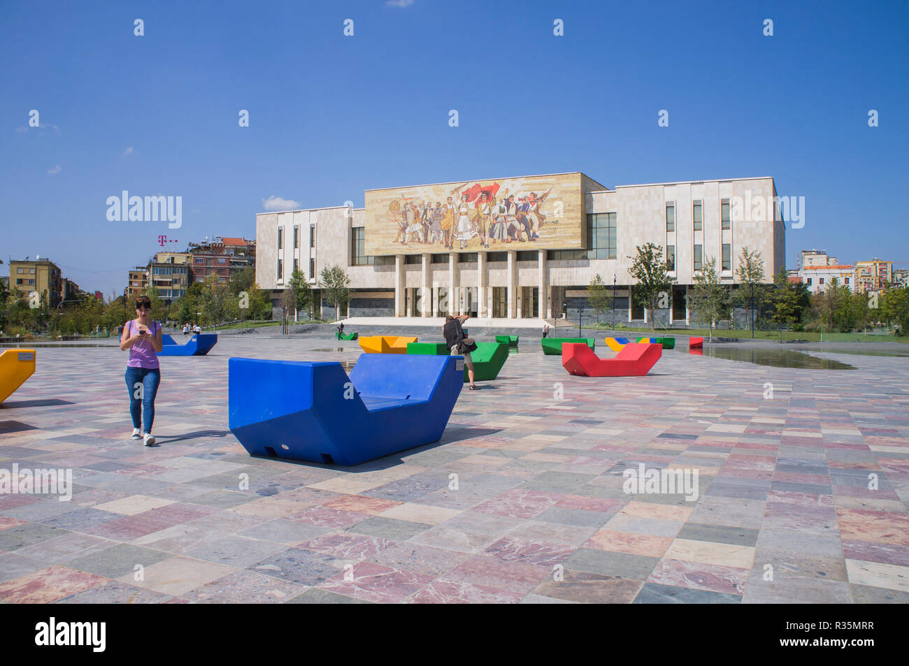 Das Nationalmuseum für Geschichte (Albanisch, Muzeu Historik Kombetar) in Skanderbeg Square in Tirana, der Hauptstadt und größten Stadt Albaniens. September Stockfoto
