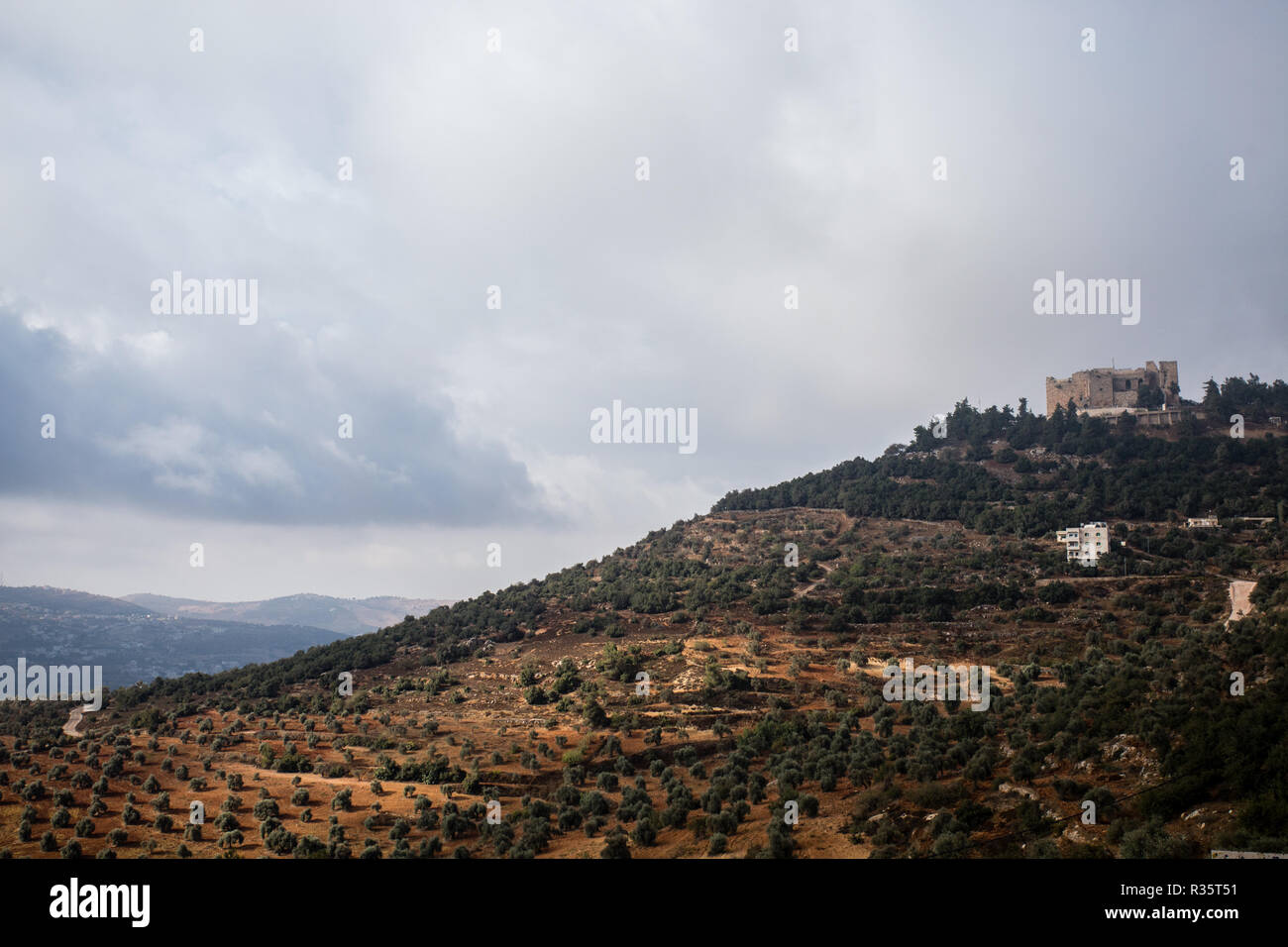 Ajloun Schloss auf dem Jebel Ajloun im Norden von Jordanien. Stockfoto