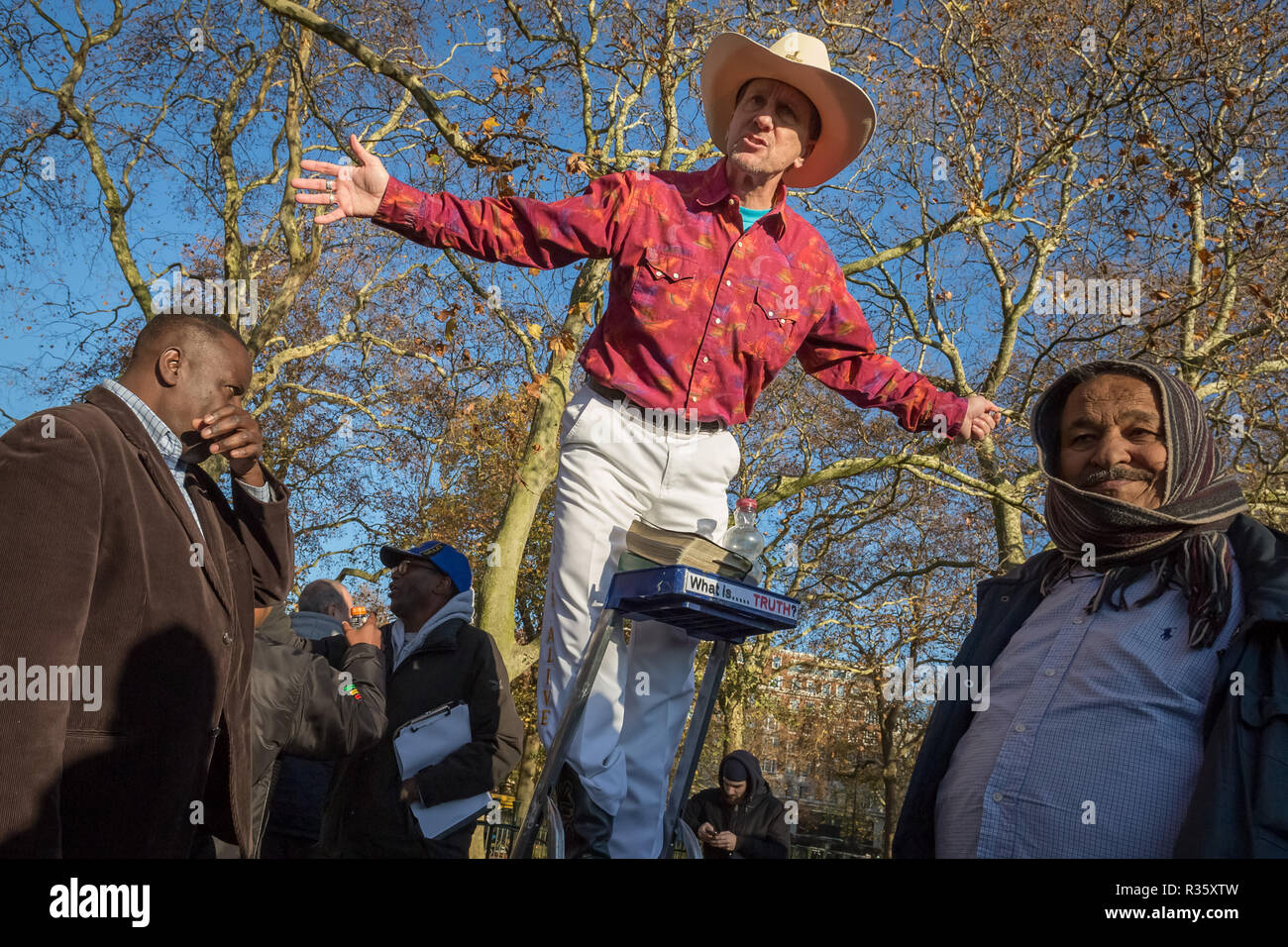 Speakers' Corner, das öffentliche Sprechen nord-östlichen Ecke des Hyde Park. Stockfoto