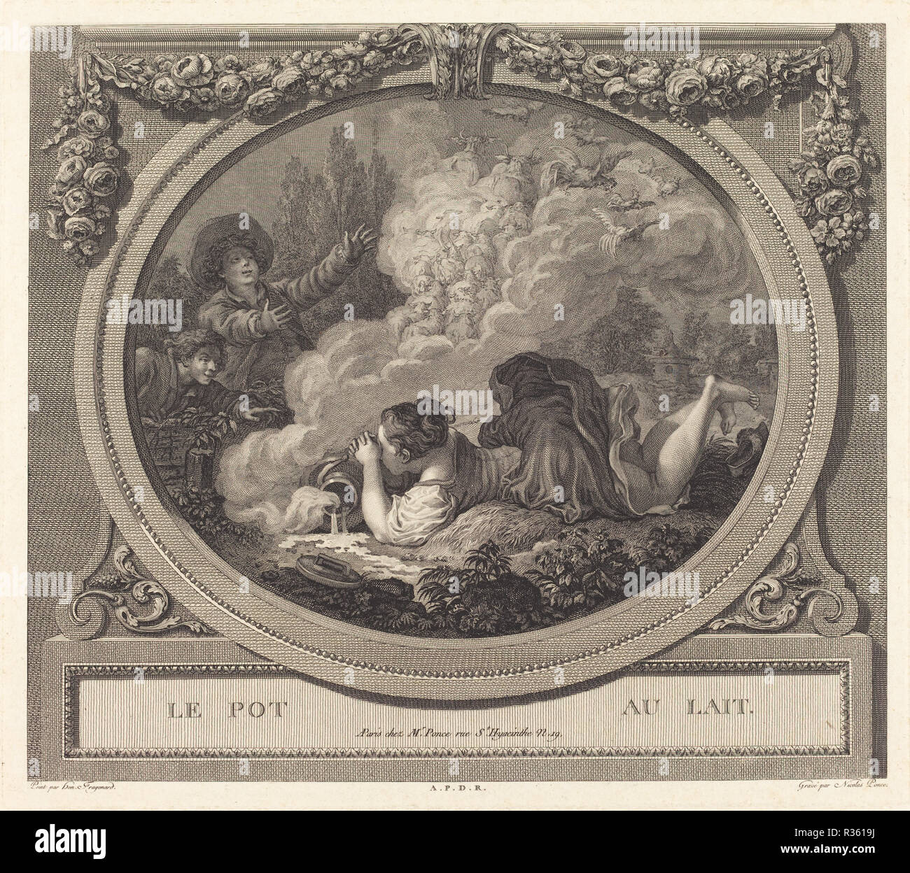 Le Pot au lait. Medium: Radierung und Gravur. Museum: Nationalgalerie, Washington DC. Autor: Nicolas Ponce nach Jean-Honoré Fragonard. Stockfoto