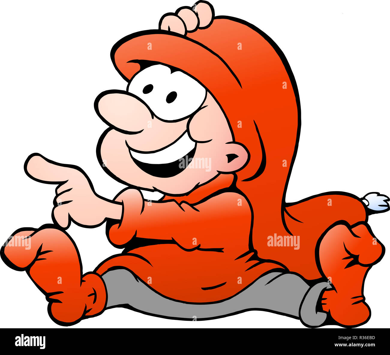 Handgezeichnete Vektor-Illustration eines glücklichen Elf zeigen Stockfoto