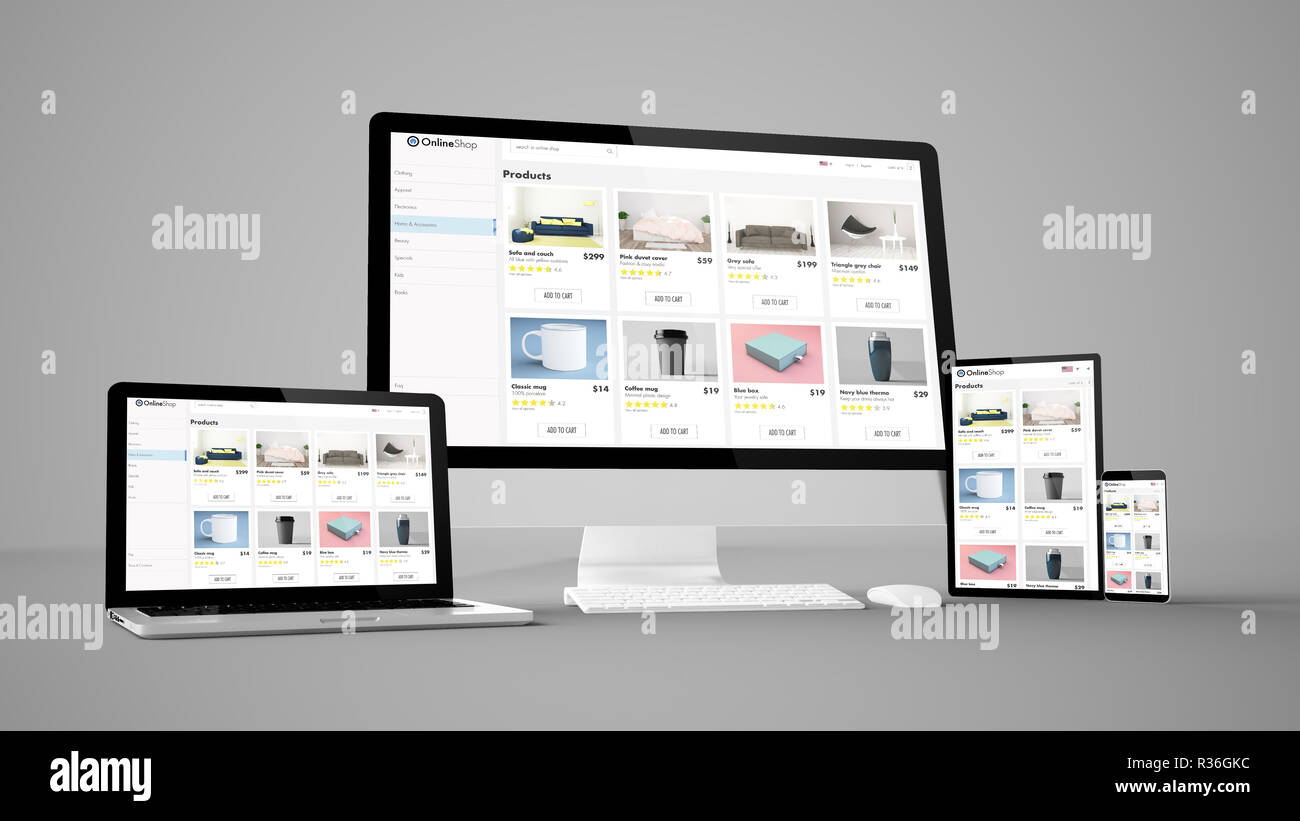 E-shop Website isoliert gadget Geräte 3D-Rendering Stockfoto