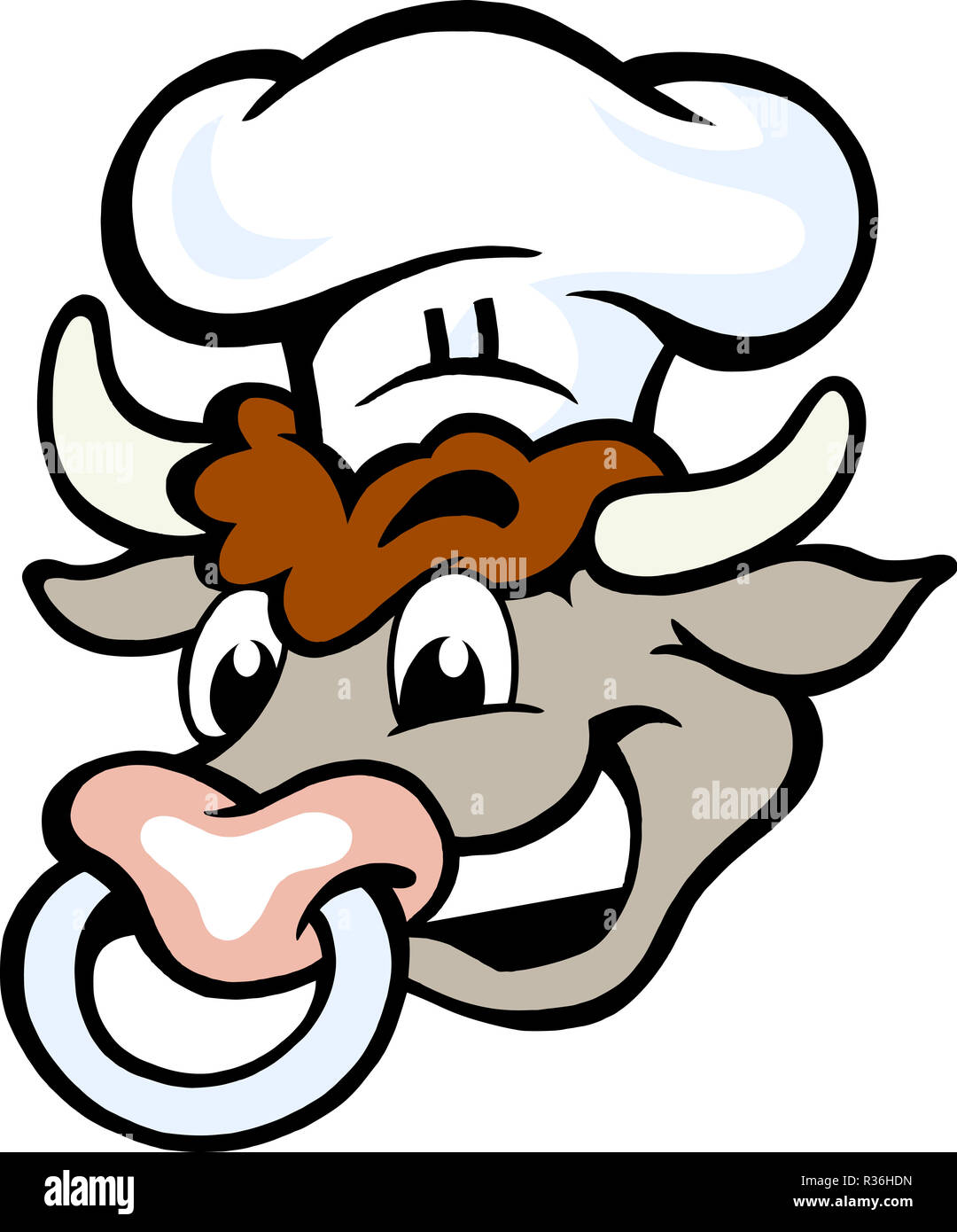 Handgezeichneten Vector Illustration eines glücklichen Bull Chef Kopf Stockfoto