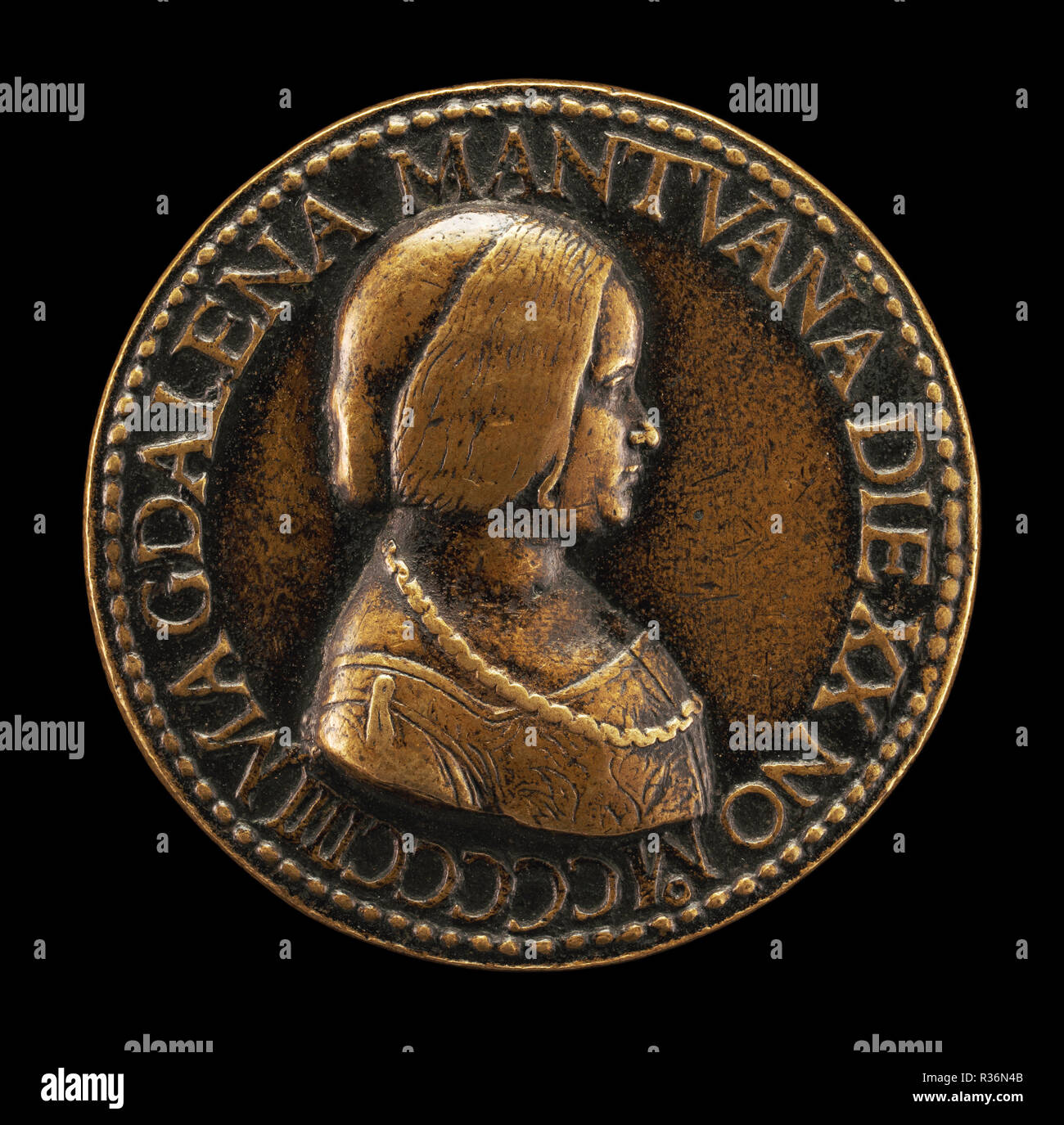 Maddalena von Mantua [Vorderseite]. Stand: 1504. Abmessungen: Insgesamt (Durchmesser): 4,65 cm (1 13/16 in.) Gewicht: 41.43 Gramm (0,091 lb) Achse: 5:00 Uhr. Medium: Bronze. Museum: Nationalgalerie, Washington DC. Thema: Antico. Stockfoto