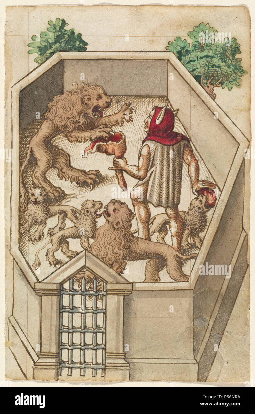 'Feed nicht Dinge, die scharfen Krallen' [fol. 38 recto]. Stand: 1512/1514. Maße: gesamt: 16,3 x 10,9 cm (6 7/16 x 4 5/16 in.). Medium: Stift und braune Tusche mit Aquarell auf Bütten. Museum: Nationalgalerie, Washington DC. Thema: Französisch Anfang des 16. Jahrhunderts. Stockfoto