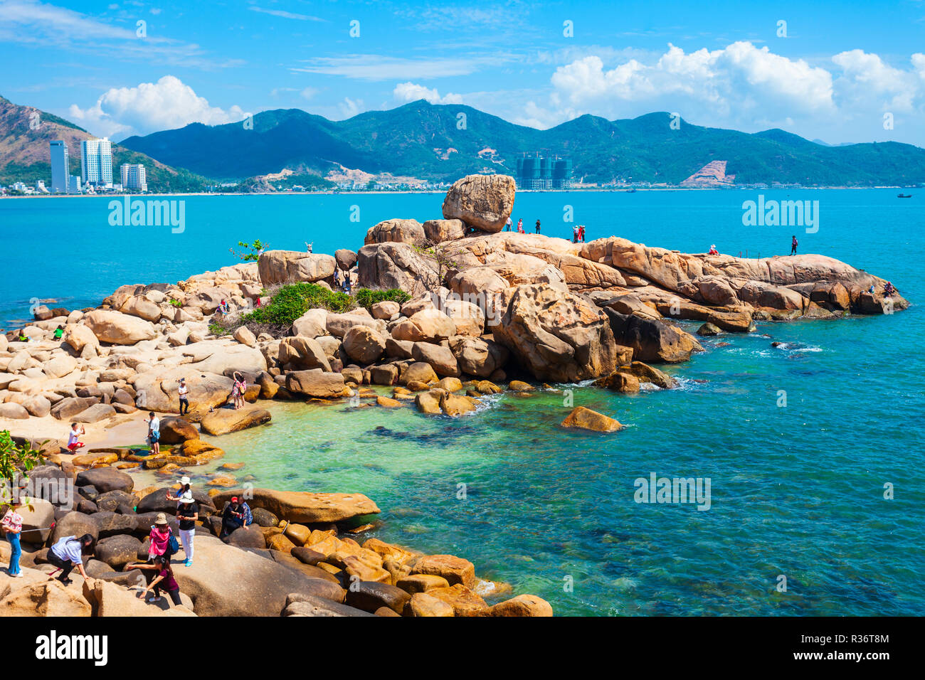 Hon Chong cape Rock Garden ist eine beliebte Touristenattraktion in Nha Trang City in Vietnam. Stockfoto