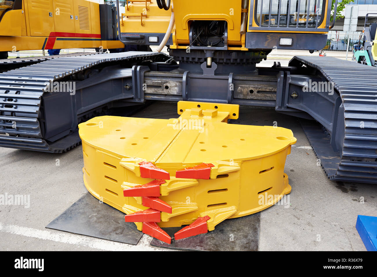 Greifer Fahrzeug an Bohrmaschine Stockfoto
