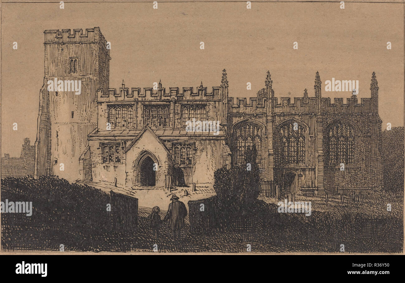 North Marston Kirche. Stand: 1909. Abmessungen: Insgesamt (ca.): 13,3 x 18,9 cm (5 1/4 x 7 7/16 in.). Medium: Feder und Tusche auf Karton mit braunen Waschen vorbereitet. Museum: Nationalgalerie, Washington DC. Autor: F.L. Griggs. Stockfoto