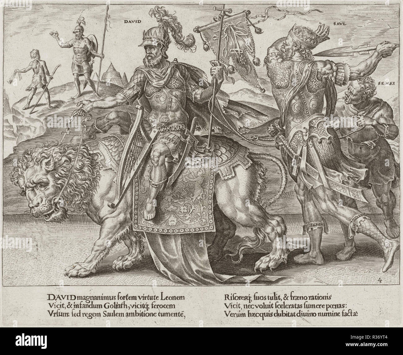 Der Sieg von David. Stand: 1559. Medium: Gravur. Museum: Nationalgalerie, Washington DC. Autor: Dirck Volckertz Coornhert nach Maerten van Heemskerck. Stockfoto