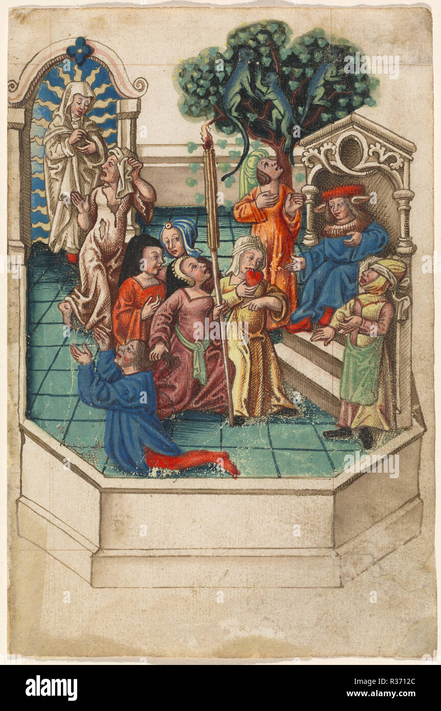 Die Verleumdung des Apelles [fol. 6 recto]. Stand: 1512/1514. Maße: gesamt: 16,3 x 10,9 cm (6 7/16 x 4 5/16 in.). Medium: Stift und braune Tusche mit Aquarell auf Bütten. Museum: Nationalgalerie, Washington DC. Thema: Französisch Anfang des 16. Jahrhunderts. Stockfoto