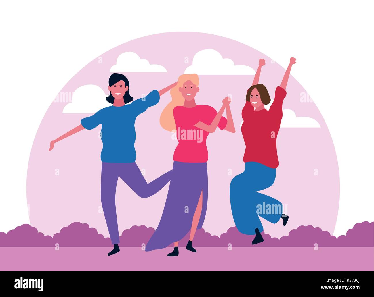 Tanzende Menschen Avatar nur Frauen mit Landschaft Vector Illustration graphic design Stock Vektor