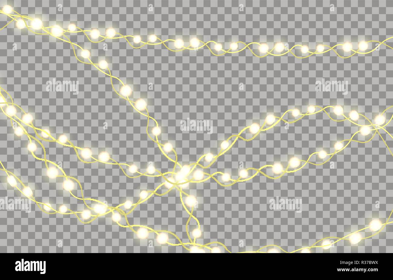 Bunt leuchtende Girlande für neue Jahre und Weihnachtsbäumen. LED-Leuchten urlaub Plakate, Werbetafeln auf transparenten Hintergrund. Vector Illustration Stock Vektor