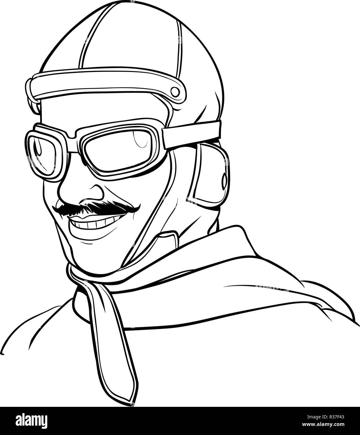 1930 pilot Portrait im Einklang Art Illustration. Stock Vektor