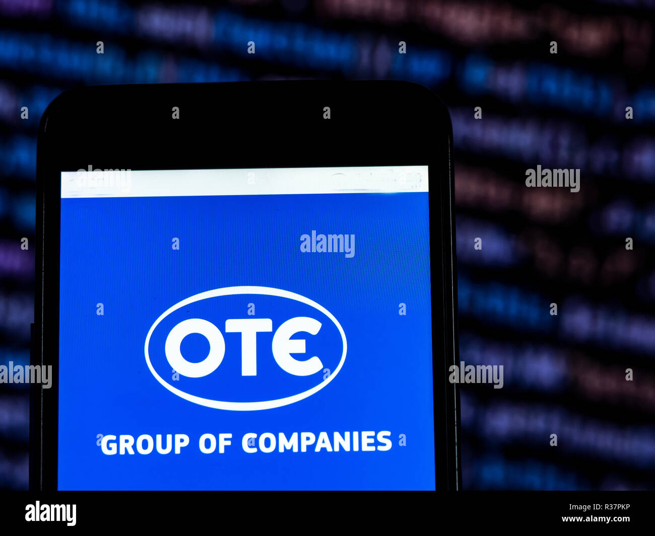 OTE Telekommunikation Firmenlogo auf dem Smartphone angezeigt. Hellenic Telecommunications Organisation S.A., die in der Regel durch seine Griechischen initialen OTE bekannt ist, ist der dominanten Telekommunikationsanbieter in Griechenland. Stockfoto