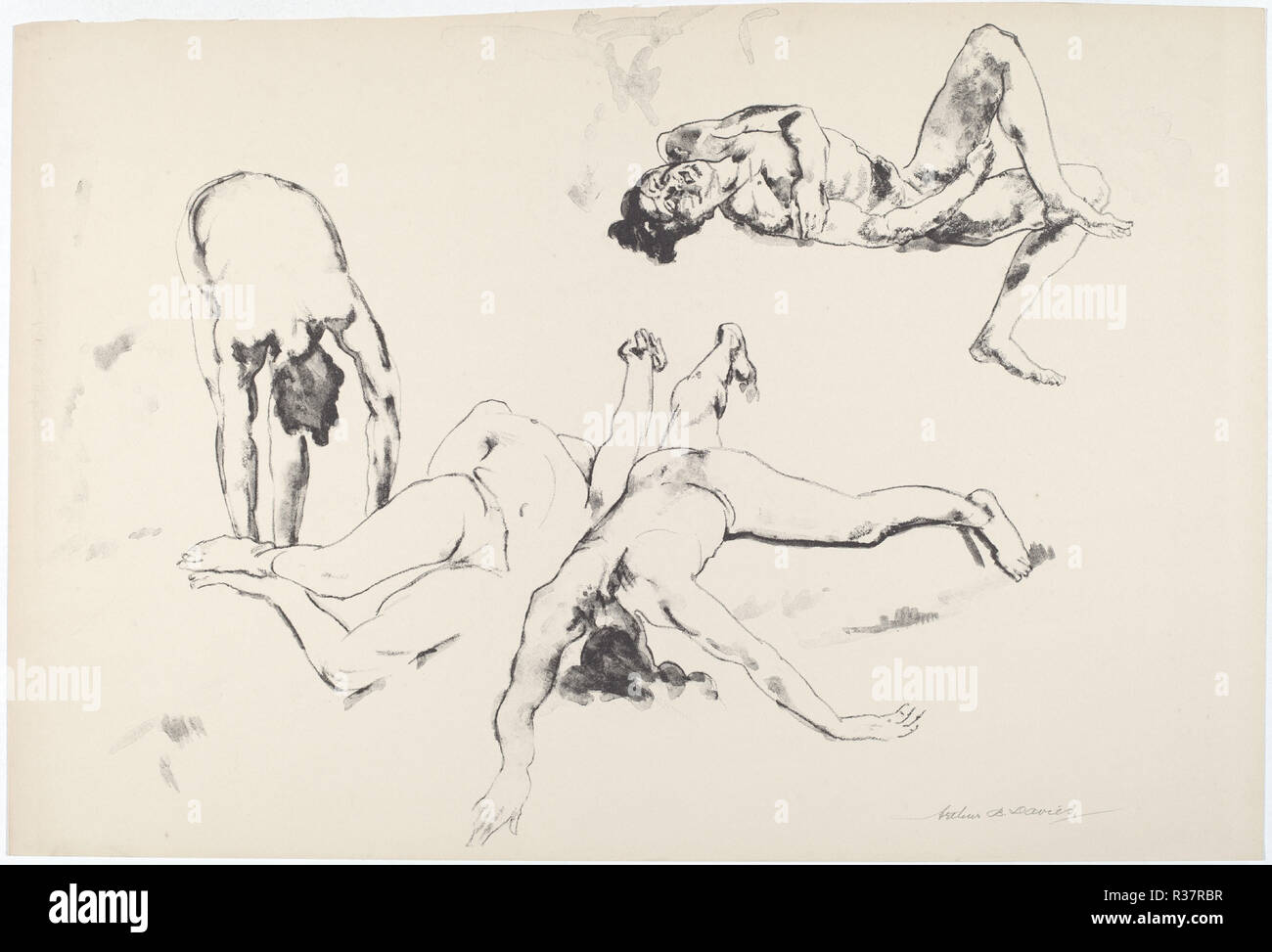 Männer in Agonie. Vom: 1919-1920. Abmessungen: Bild (unregelmäßig): 14.46 x 48.74 cm (14 13/16 x 19 3/16 in.) Blatt: 37,47 x 55,88 cm (14 3/4 x 22 in.). Medium: Lithographie mit lithotint in Schwarz auf Webte Papier. Museum: Nationalgalerie, Washington DC. Autor: Arthur B. Davies. Stockfoto