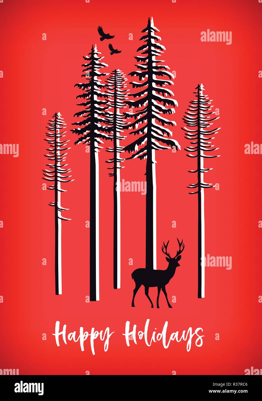 Weihnachtskarte mit Rentieren und Bäume, Vektor Stock Vektor